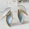 saer014 Korean Earrning White Blue Leaf